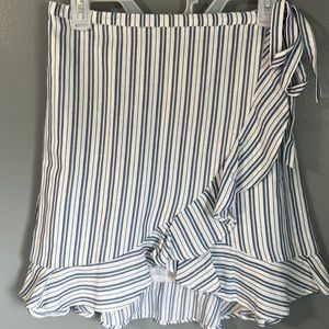 J.Crew Mercantile  blue/white stripe tie waist wrap mini skirt with ruffle